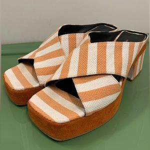 Brenda Zaro Orange & White Striped Platform Suede And Cotton Mules Size 38 (8)